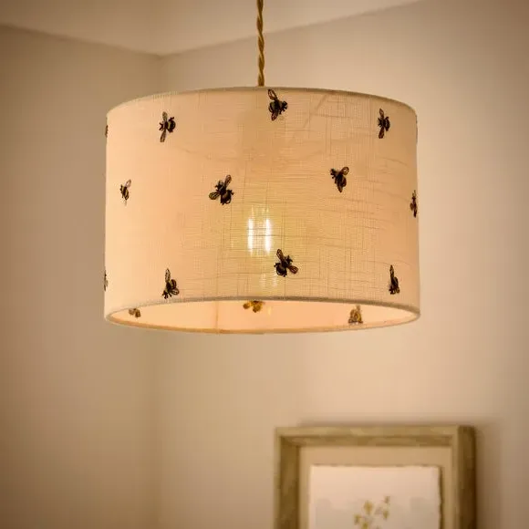 Easy Fit Lamp Shade with Embroidery - Off-White