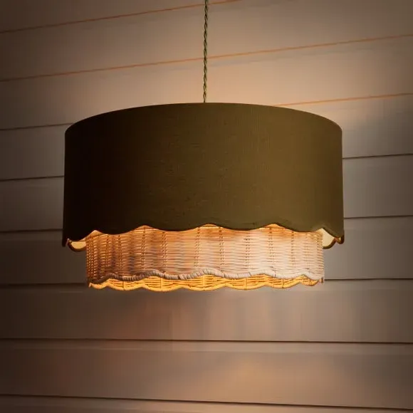 Easy Fit Lamp Shade with Scallop Detail - Olive