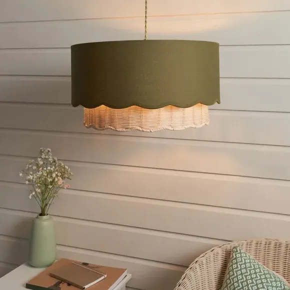 Easy Fit Lamp Shade with Scallop Detail - Olive