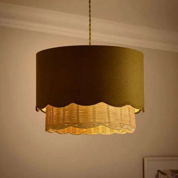 Easy Fit Lamp Shade with Scallop Detail - Olive