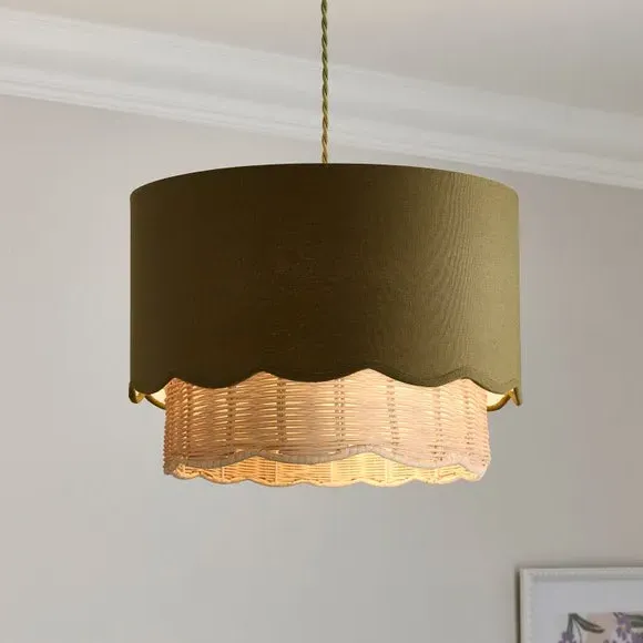 Easy Fit Lamp Shade with Scallop Detail - Olive