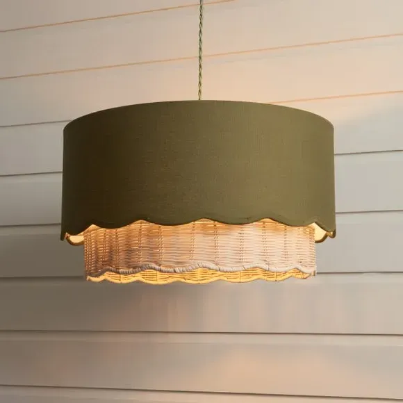 Easy Fit Lamp Shade with Scallop Detail - Olive