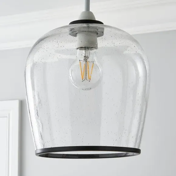 Easy Fit Pendant Light - Black, Bubbled Glass