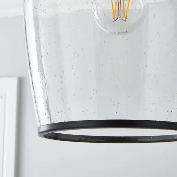 Easy Fit Pendant Light - Black, Bubbled Glass