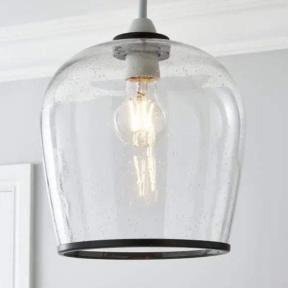 Easy Fit Pendant Light - Black, Bubbled Glass