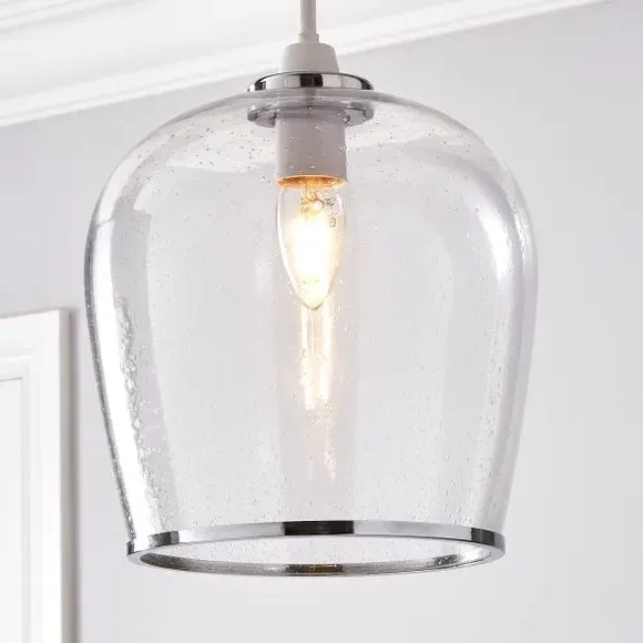 Easy Fit Pendant Light - Chrome, Bubbled Glass