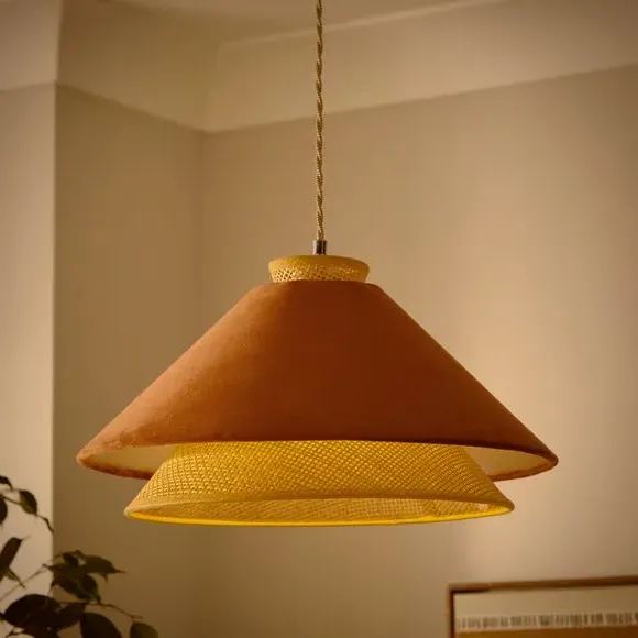 Easy Fit Pendant Shade - Burnt Orange, Velvet