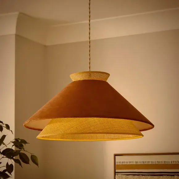 Easy Fit Pendant Shade - Burnt Orange, Velvet