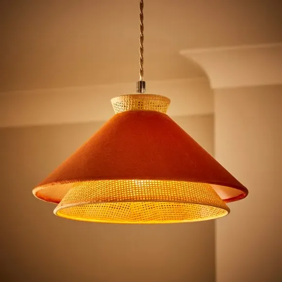 Easy Fit Pendant Shade - Burnt Orange, Velvet