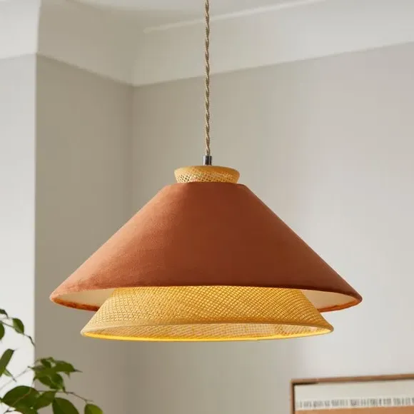 Easy Fit Pendant Shade - Burnt Orange, Velvet