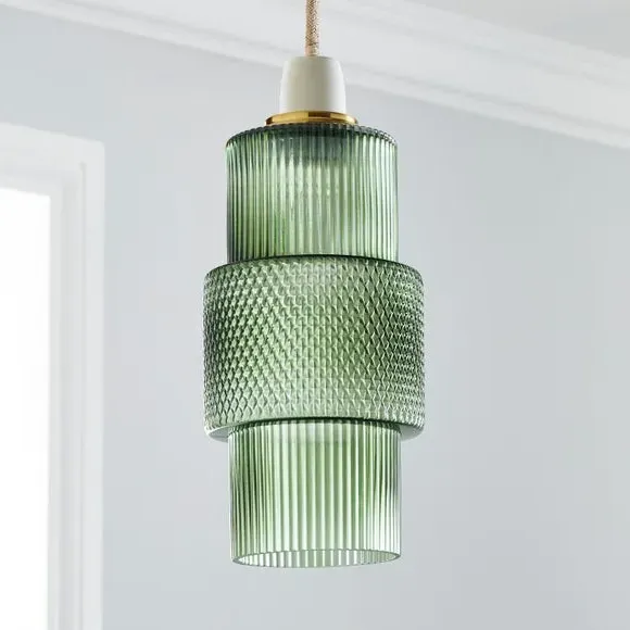 Easy Fit Pendant Shade - Green, Frosted Glass