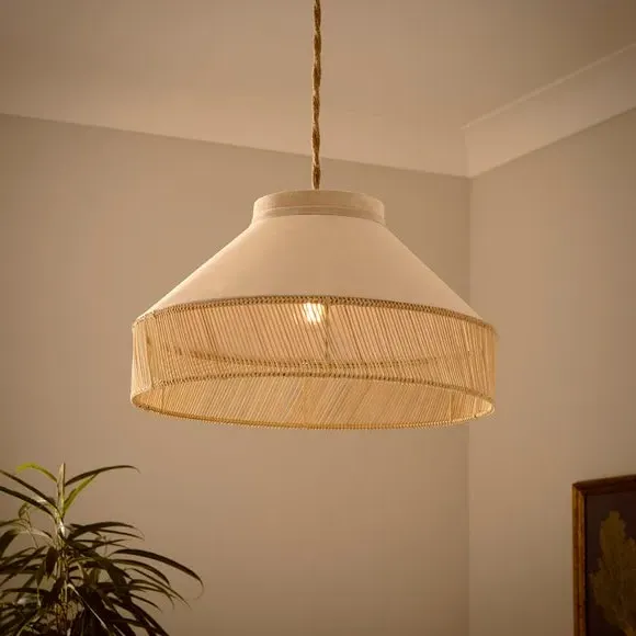 Easy Fit Pendant Shade - Grey, Suede & Rattan