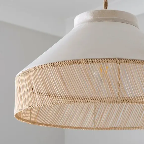 Easy Fit Pendant Shade - Grey, Suede & Rattan