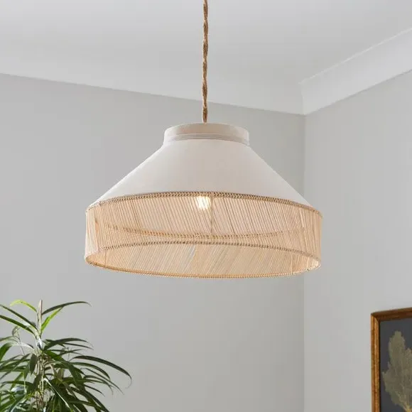 Easy Fit Pendant Shade - Grey, Suede & Rattan image