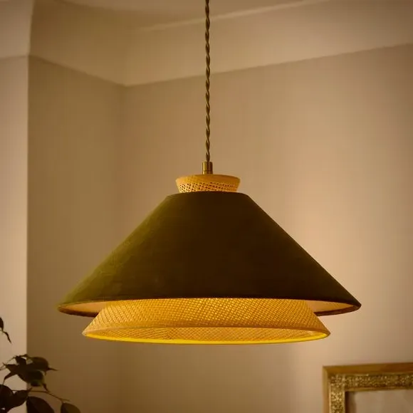 Easy Fit Pendant Shade - Olive, Velvet