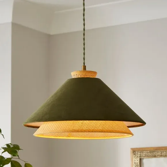 Easy Fit Pendant Shade - Olive, Velvet