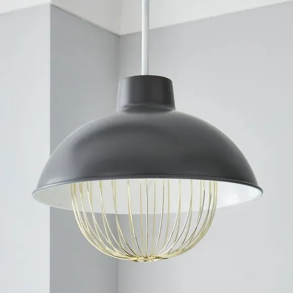Easy Fit Pendant Shade with Cage - Grey, Metal