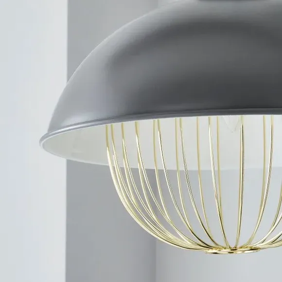 Easy Fit Pendant Shade with Cage - Grey, Metal