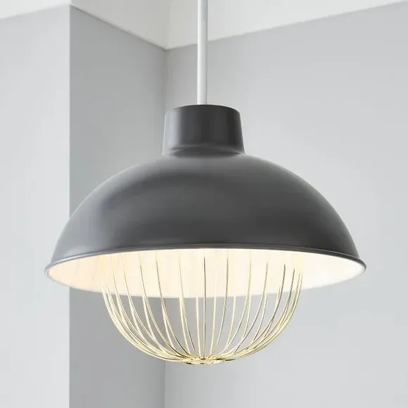 Easy Fit Pendant Shade with Cage - Grey, Metal image