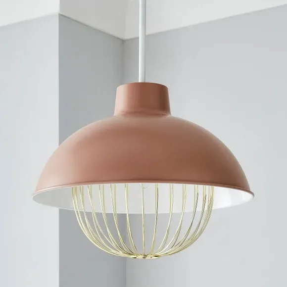 Easy Fit Pendant Shade with Cage - Pink, Metal