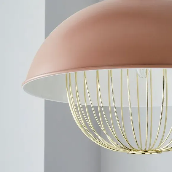 Easy Fit Pendant Shade with Cage - Pink, Metal