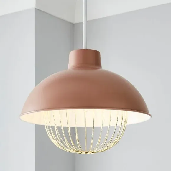 Easy Fit Pendant Shade with Cage - Pink, Metal
