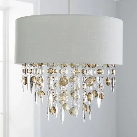 Easy Fit Pendant Shade with Crystals - White, Fabric