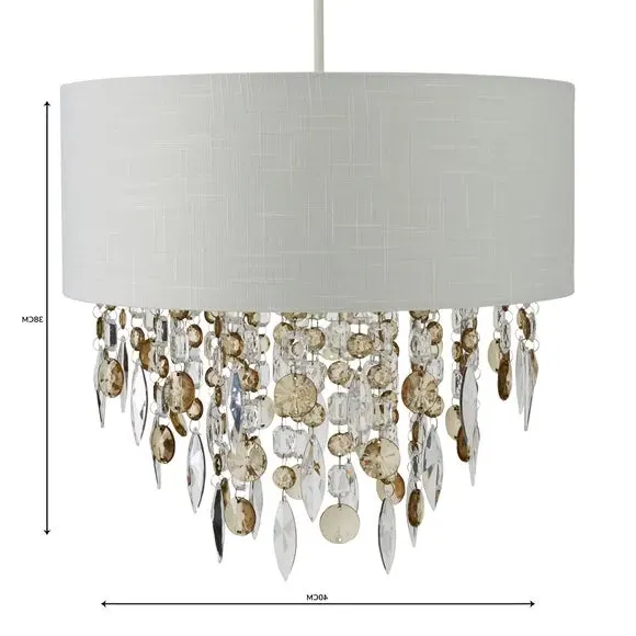 Easy Fit Pendant Shade with Crystals - White, Fabric
