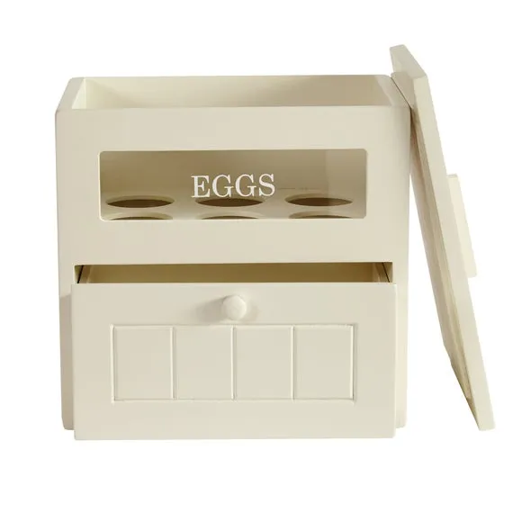 Egg Storage Box with Drawer - Cream, Wood