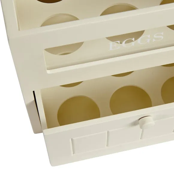 Egg Storage Box with Drawer - Cream, Wood