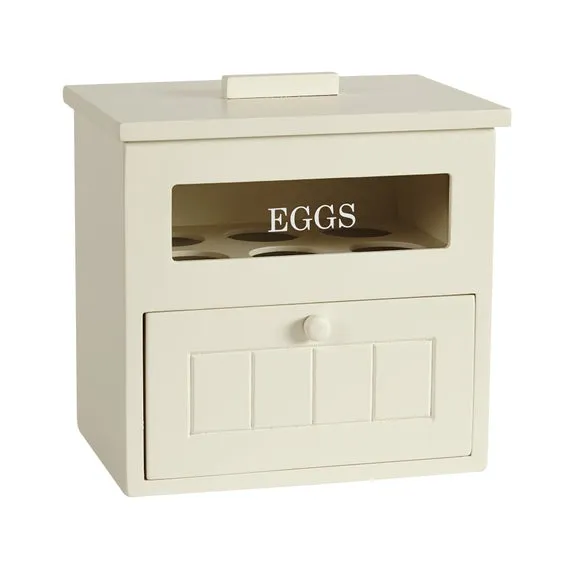 Egg Storage Box with Drawer - Cream, Wood