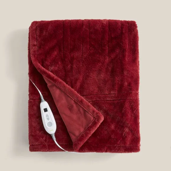 Electric Throw Blanket - Burgundy, Faux Fur