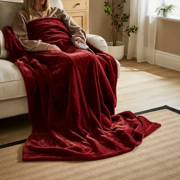 Electric Throw Blanket - Burgundy, Faux Fur image