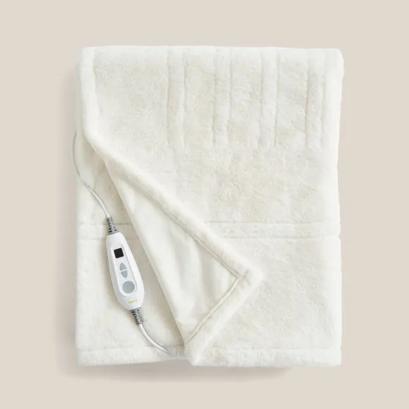 Electric Throw Blanket - White, Faux Fur