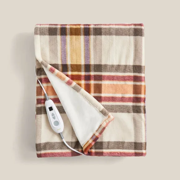Electric Throw Blanket with Check Print - Red