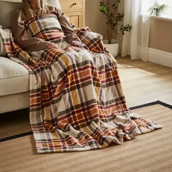Electric Throw Blanket with Check Print - Red image