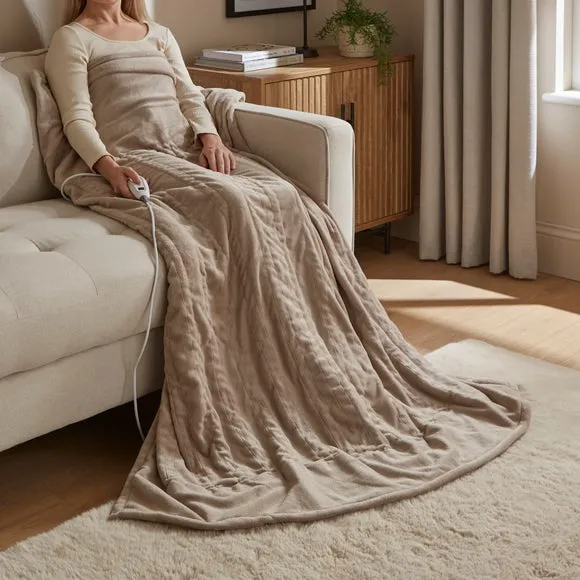 Electric Throw Blanket with Heat Control - Taupe