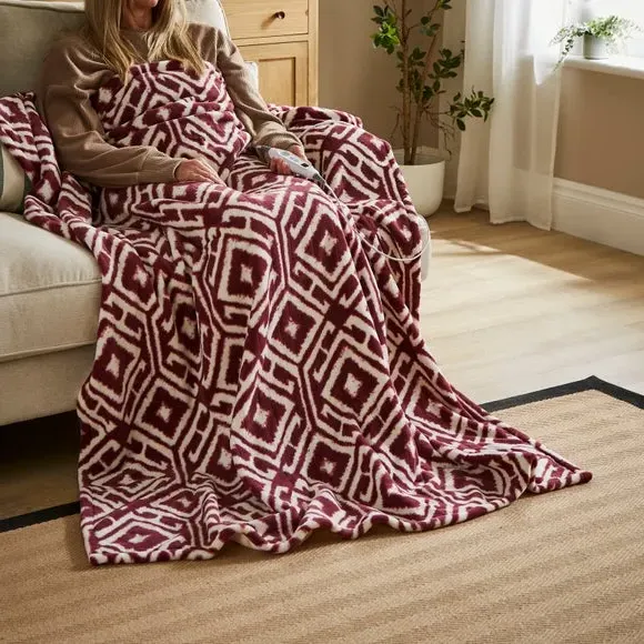 Electric Throw Blanket with Ikat Print - Red image