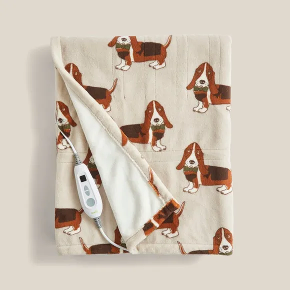 Electric Throw Blanket with Print - Brown, Fleece