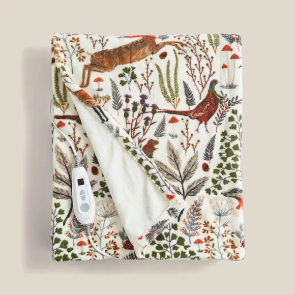 Electric Throw Blanket Woodland Print - Fleece