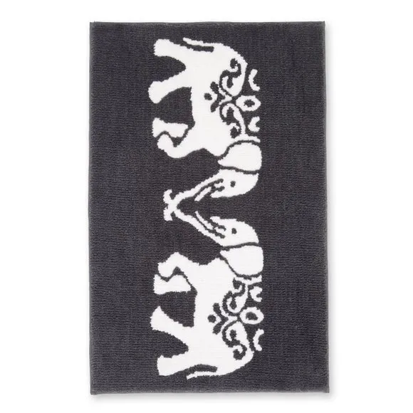Elephants Bath Mat - Silver, Polyester