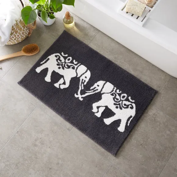 Elephants Bath Mat - Silver, Polyester image