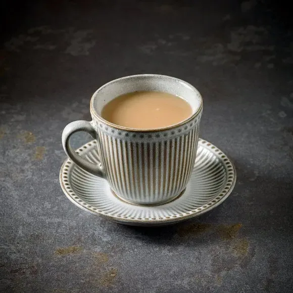 Embossed Cup & Saucer Set - Grey, Stoneware