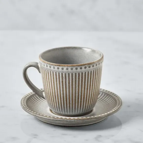 Embossed Cup & Saucer Set - Grey, Stoneware image