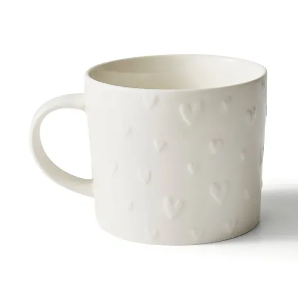 Embossed Heart Mug - White, Stoneware