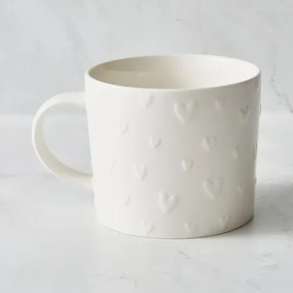 Embossed Heart Mug - White, Stoneware image