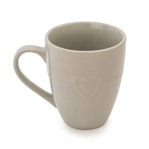 Embossed Hearts Mug - Light Grey, Ceramic