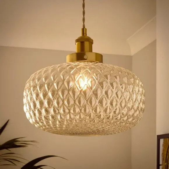Embossed Pendant Shade Easy Fit - Gold, Glass
