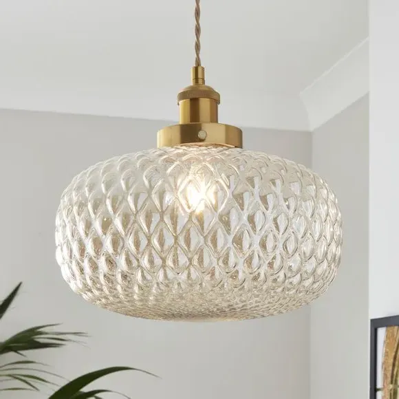 Embossed Pendant Shade Easy Fit - Gold, Glass image