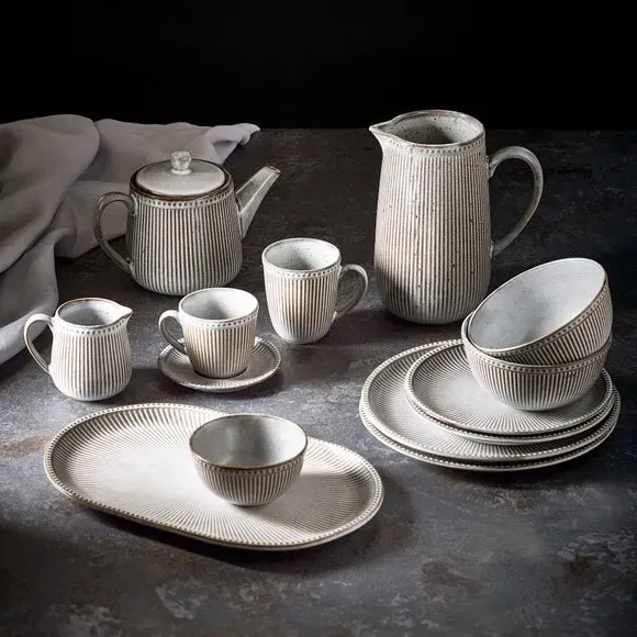 Embossed Pitcher - Grey, Stoneware